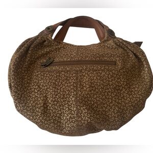 GAP Genuine Suede Leather Brown & Gold Metallic with Purple interior Tote Bag